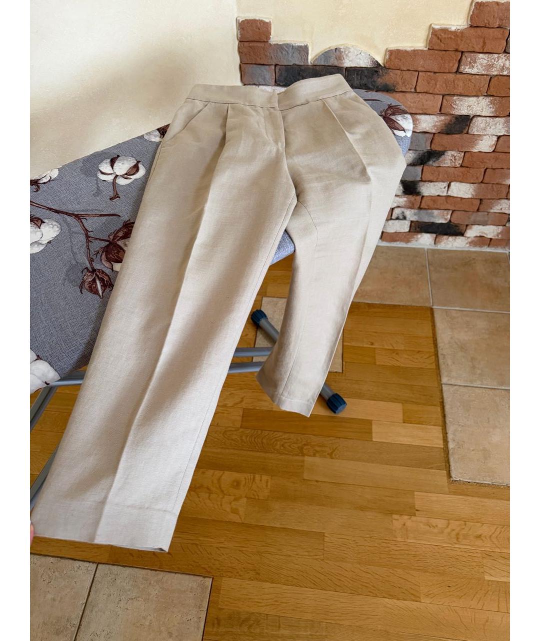BRUNELLO CUCINELLI Бежевые хлопковые прямые брюки, фото 3