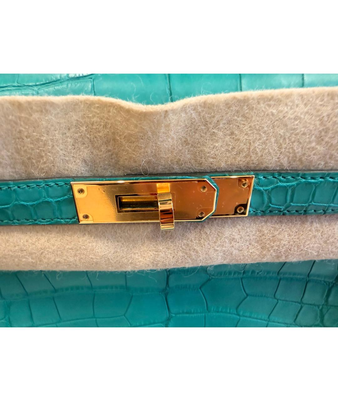 HERMES Бирюзовая сумка с короткими ручками из экзотической кожи, фото 5