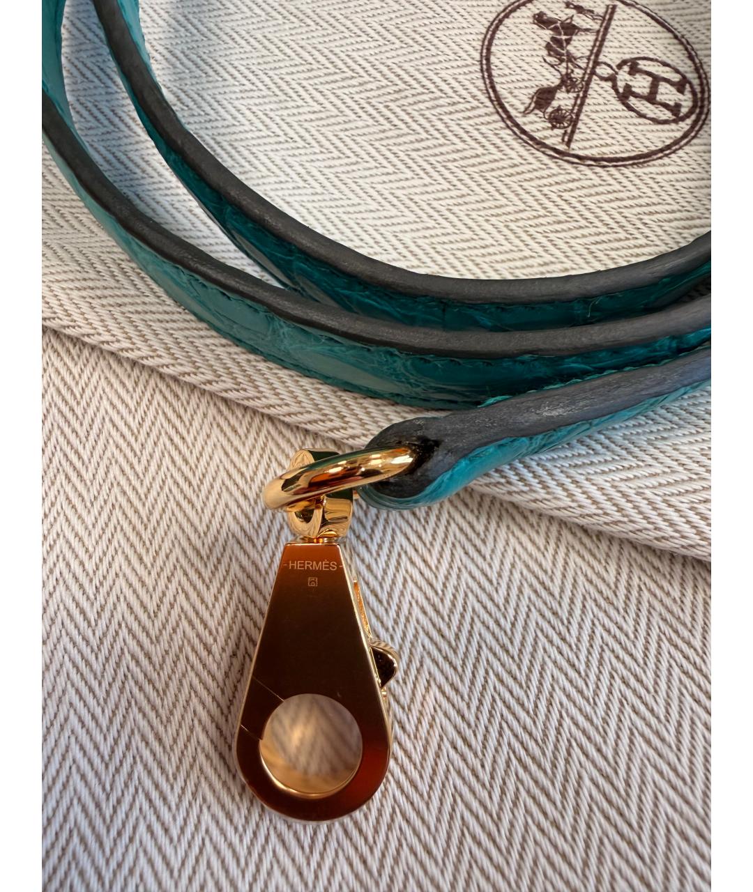 HERMES Бирюзовая сумка с короткими ручками из экзотической кожи, фото 6
