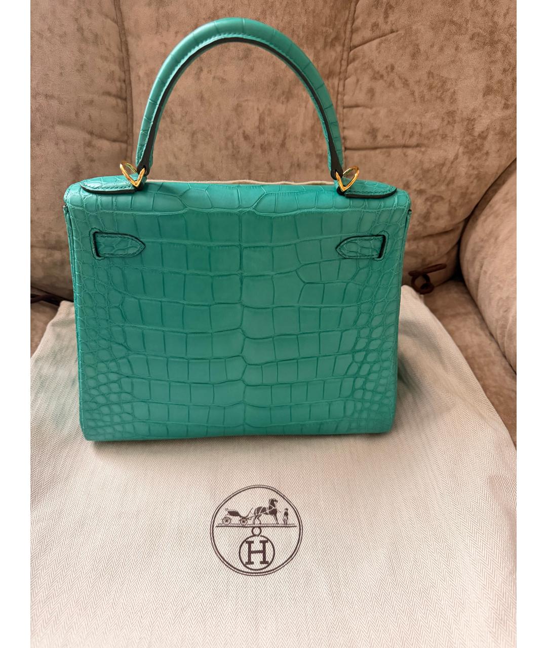 HERMES Бирюзовая сумка с короткими ручками из экзотической кожи, фото 3