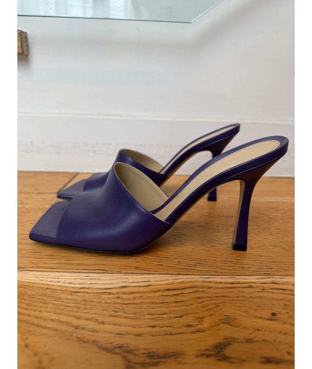 BOTTEGA VENETA Фиолетовые кожаные шлепанцы, фото 7