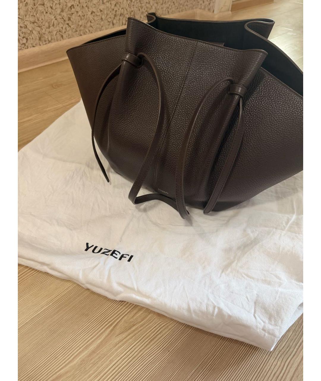 YUZEFI Коричневая кожаная сумка тоут, фото 2