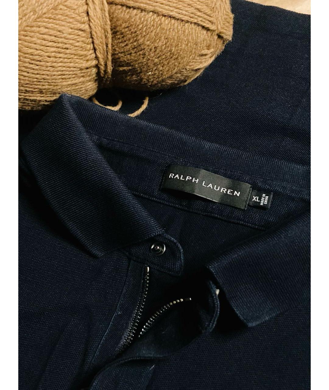 RALPH LAUREN Темно-синее хлопковое поло с коротким рукавом, фото 2