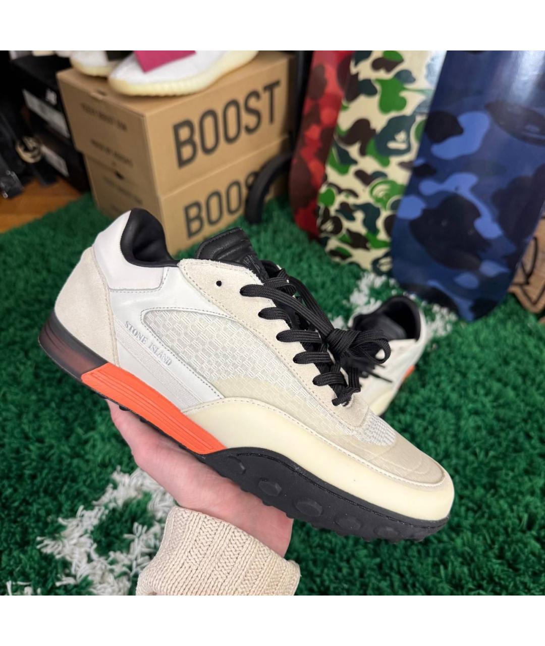 STONE ISLAND Бежевые нубуковые низкие кроссовки / кеды, фото 6