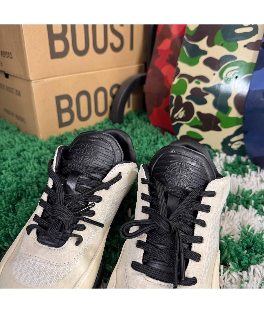 STONE ISLAND Бежевые нубуковые низкие кроссовки / кеды, фото 2