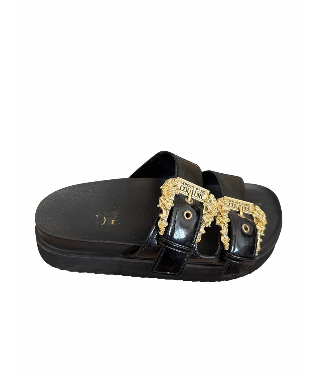 VERSACE JEANS COUTURE Черные сандалии из лакированной кожи, фото 1