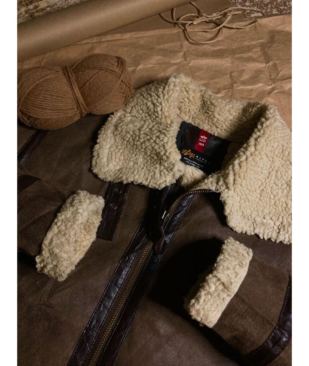 ALPHA INDUSTRIES Коричневая кожаная дубленка/шуба, фото 2