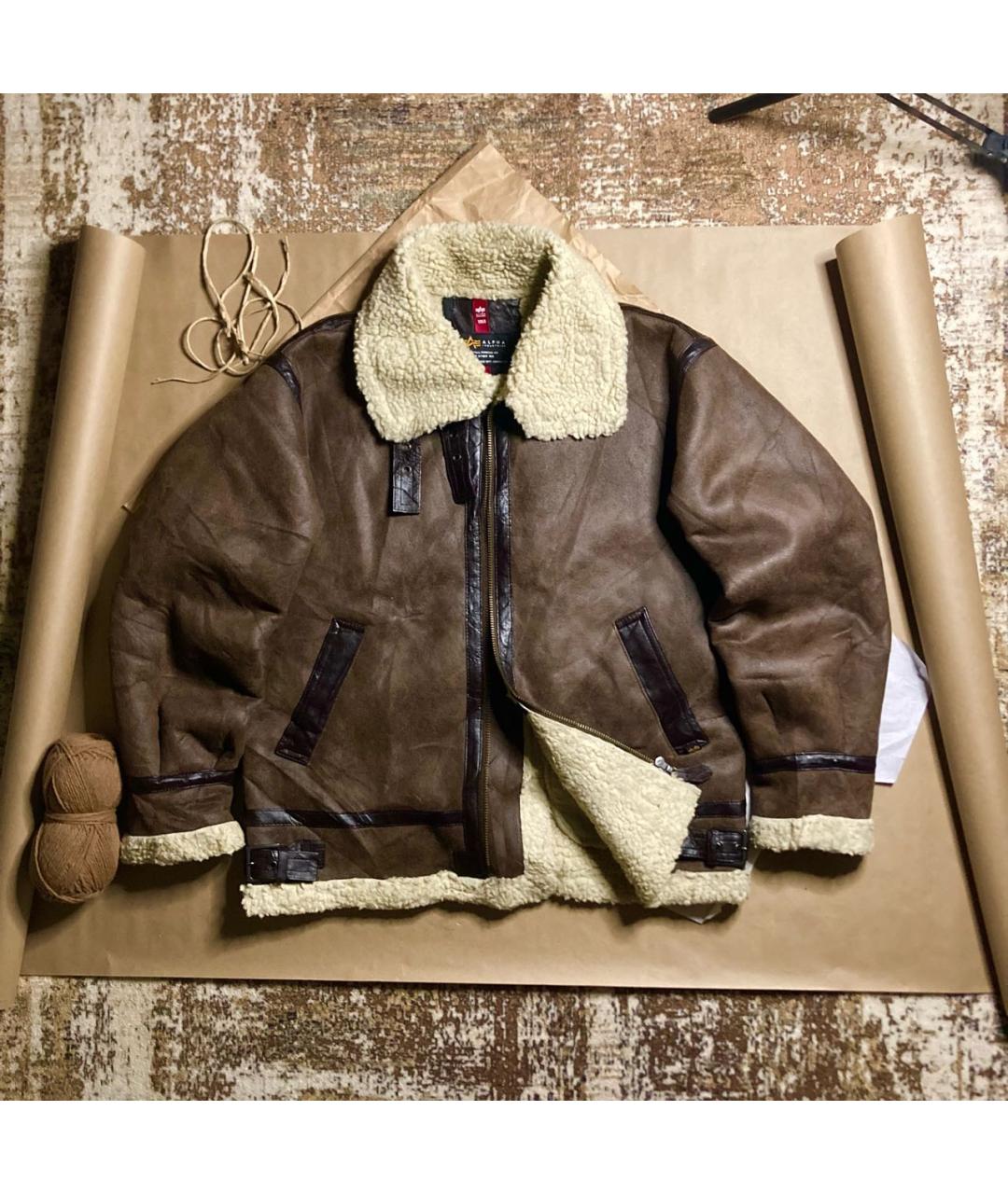 ALPHA INDUSTRIES Коричневая кожаная дубленка/шуба, фото 9