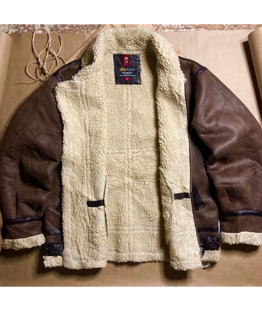 ALPHA INDUSTRIES Коричневая кожаная дубленка/шуба, фото 3