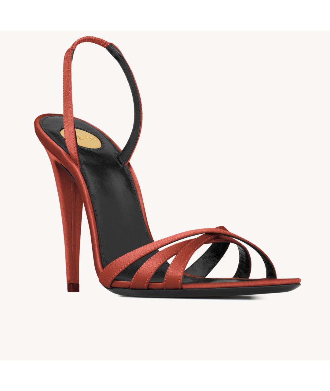 SAINT LAURENT Бордовые текстильные босоножки, фото 2