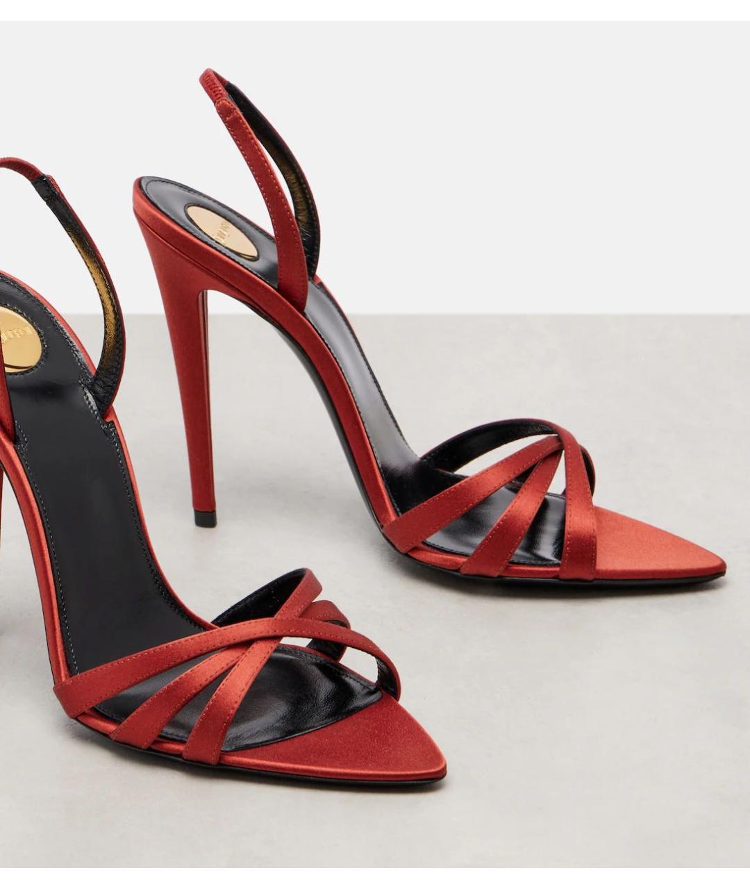 SAINT LAURENT Бордовые текстильные босоножки, фото 5