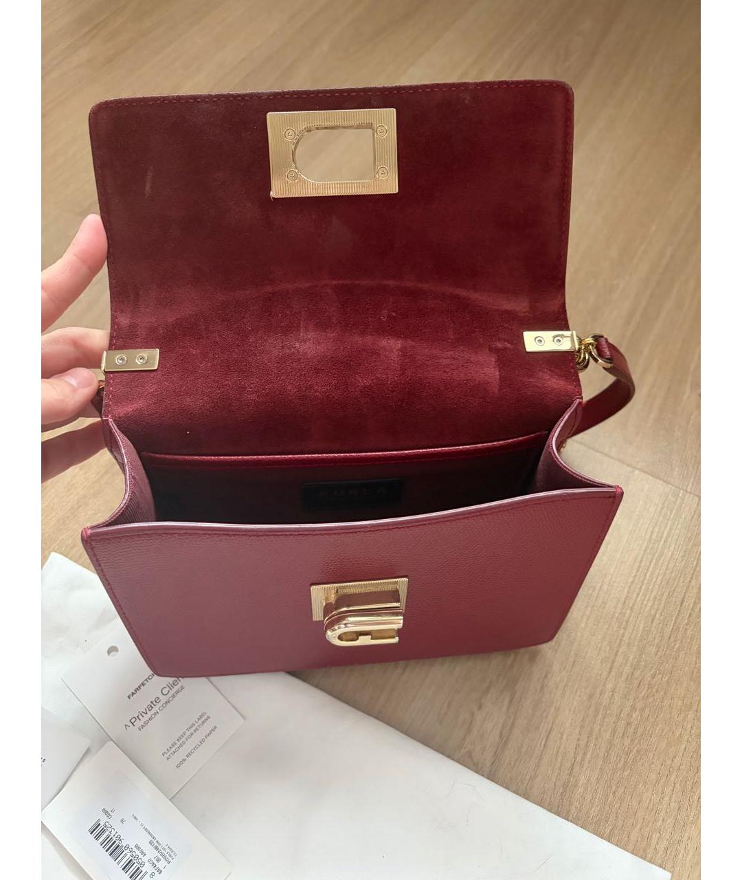 FURLA Бордовая кожаная сумка через плечо, фото 4