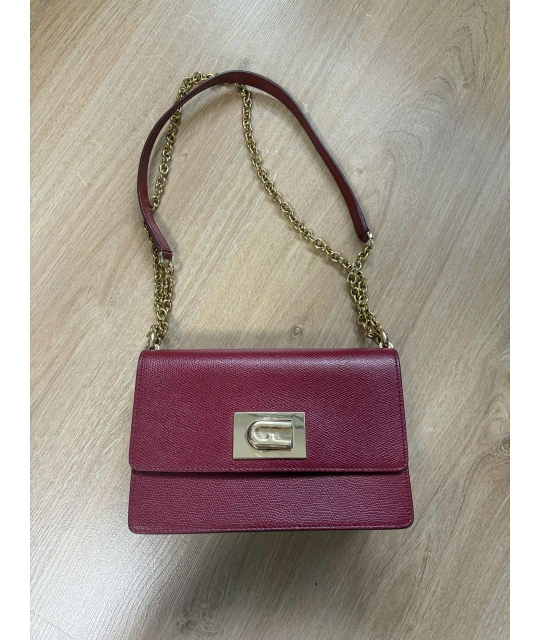 FURLA Бордовая кожаная сумка через плечо, фото 5