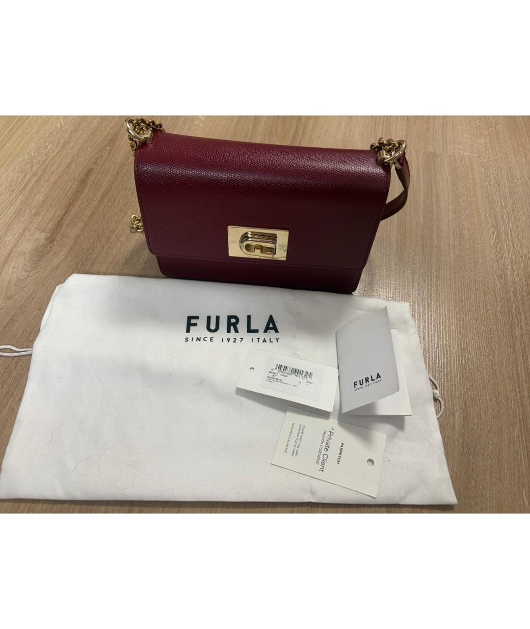 FURLA Бордовая кожаная сумка через плечо, фото 3