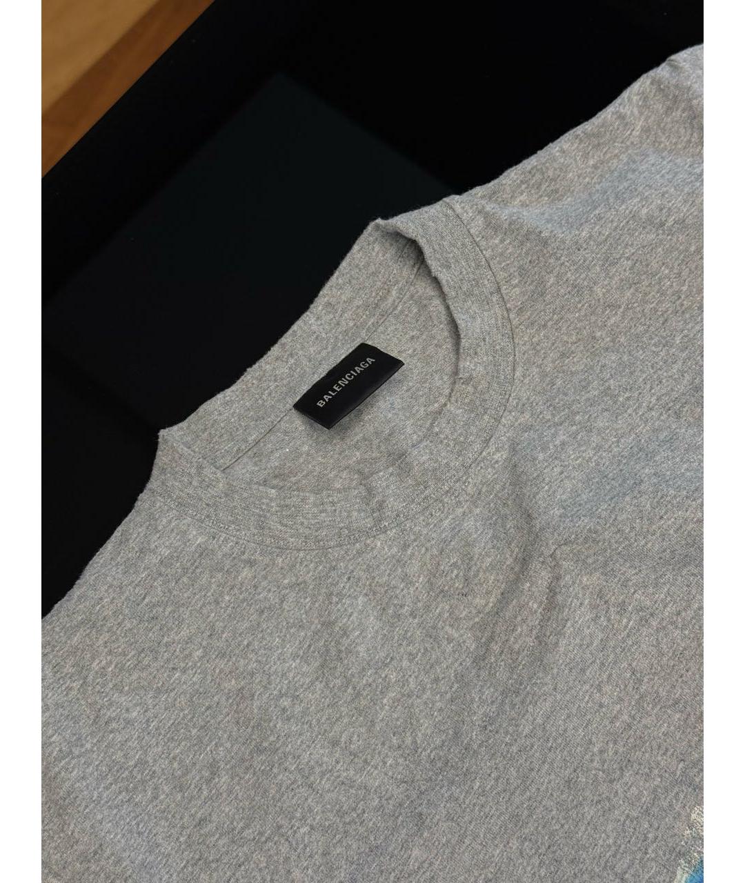 BALENCIAGA Серая хлопковая футболка, фото 4