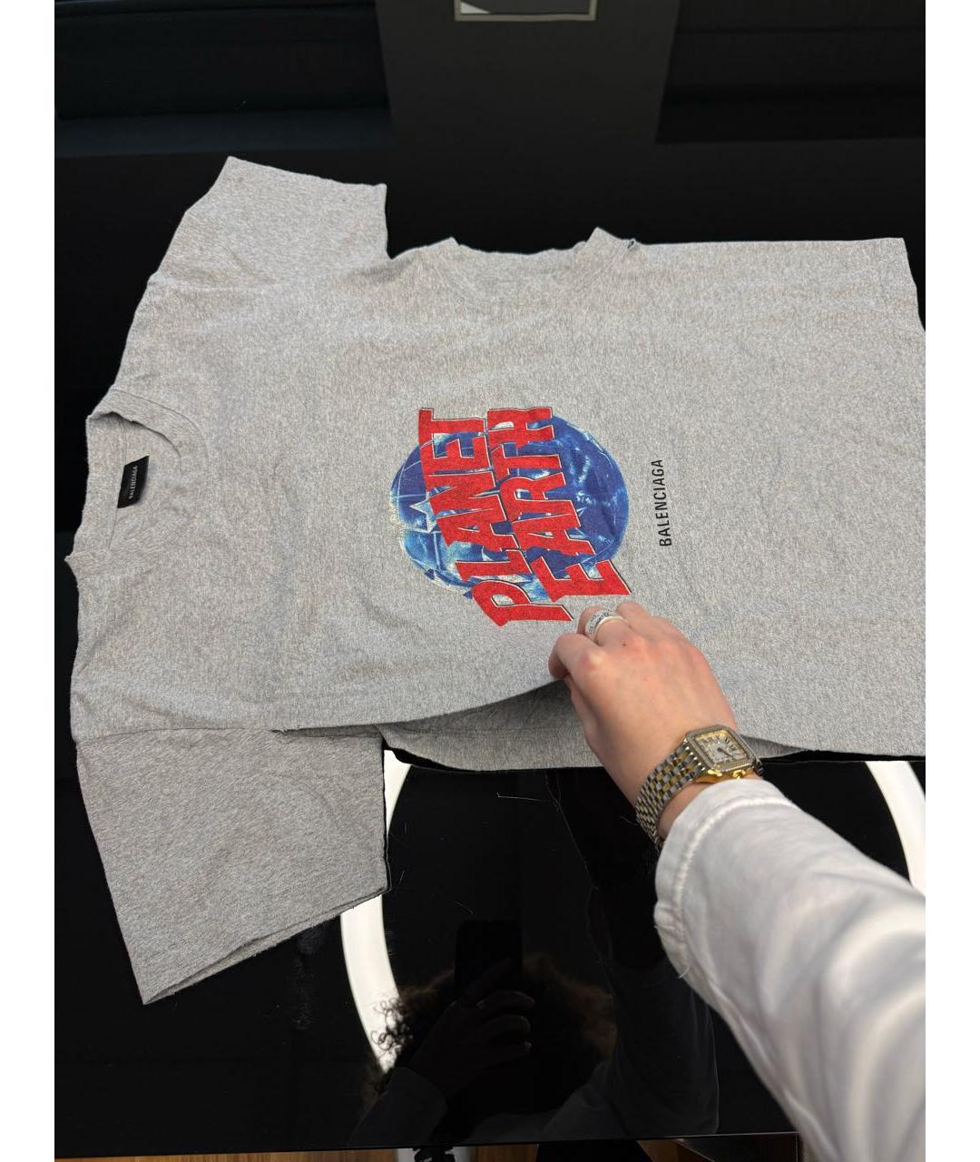BALENCIAGA Серая хлопковая футболка, фото 3