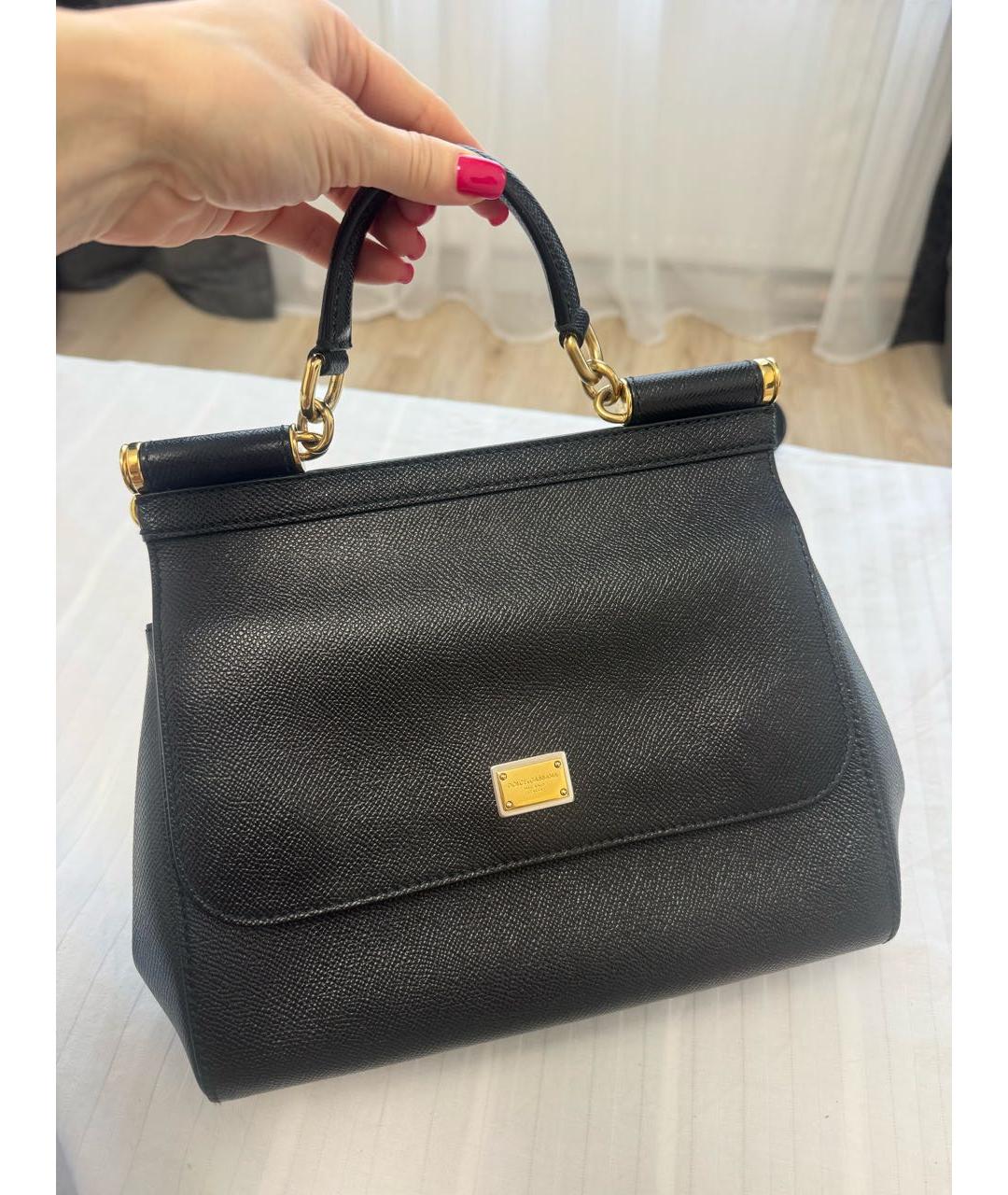 DOLCE&GABBANA Черная кожаная сумка с короткими ручками, фото 2