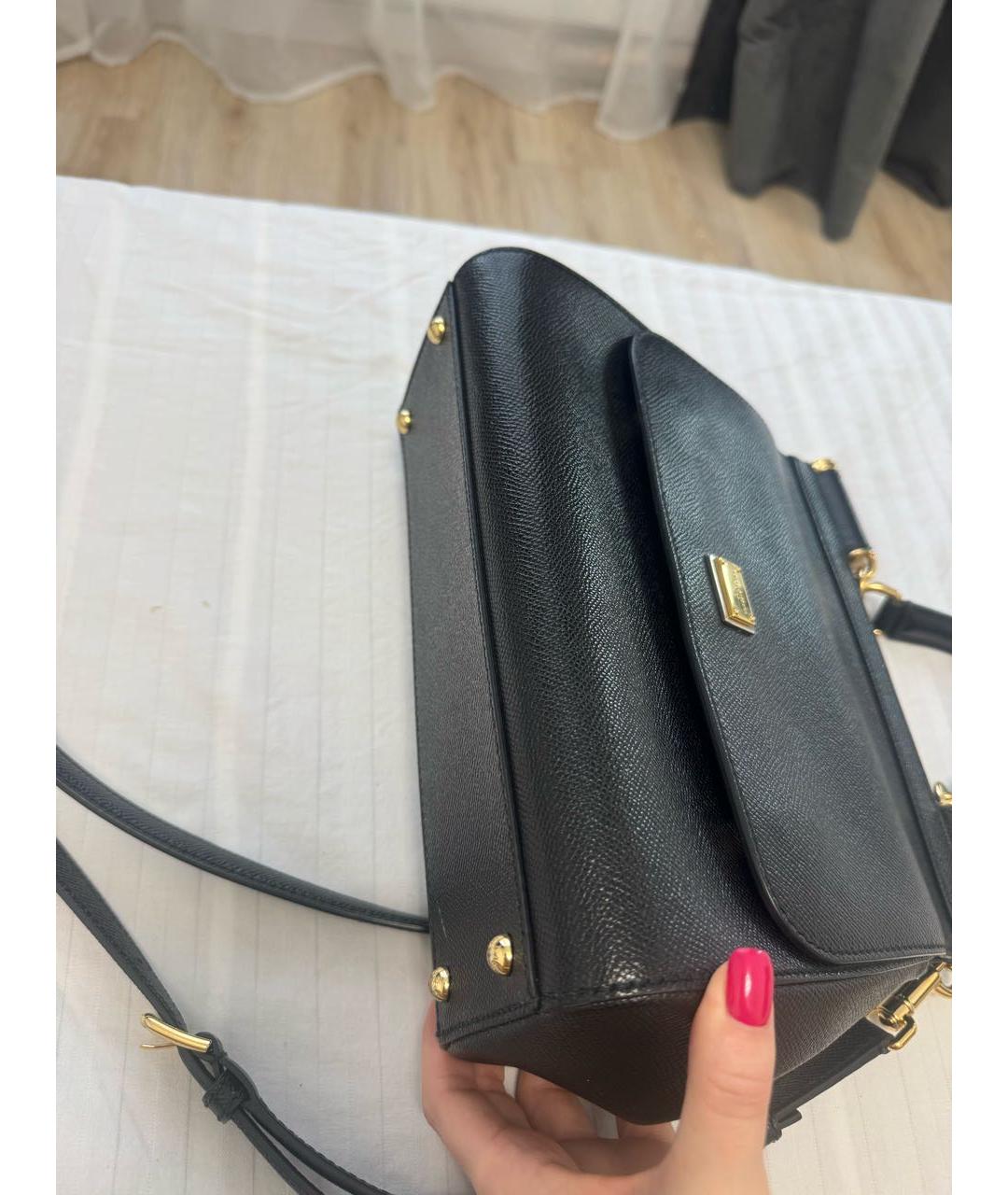 DOLCE&GABBANA Черная кожаная сумка с короткими ручками, фото 5