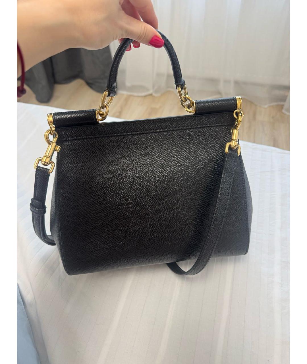 DOLCE&GABBANA Черная кожаная сумка с короткими ручками, фото 4