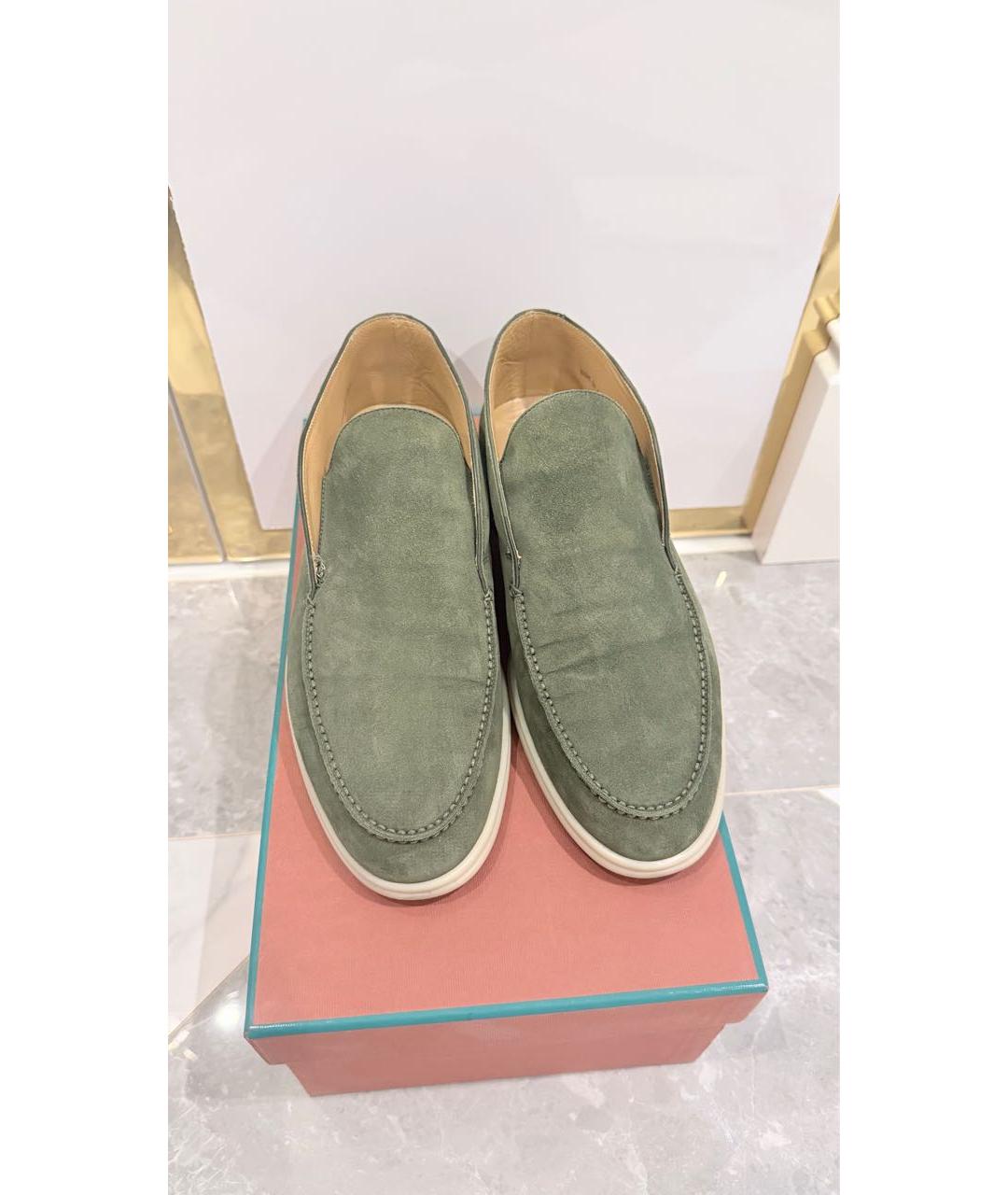 LORO PIANA Хаки замшевые лоферы, фото 3