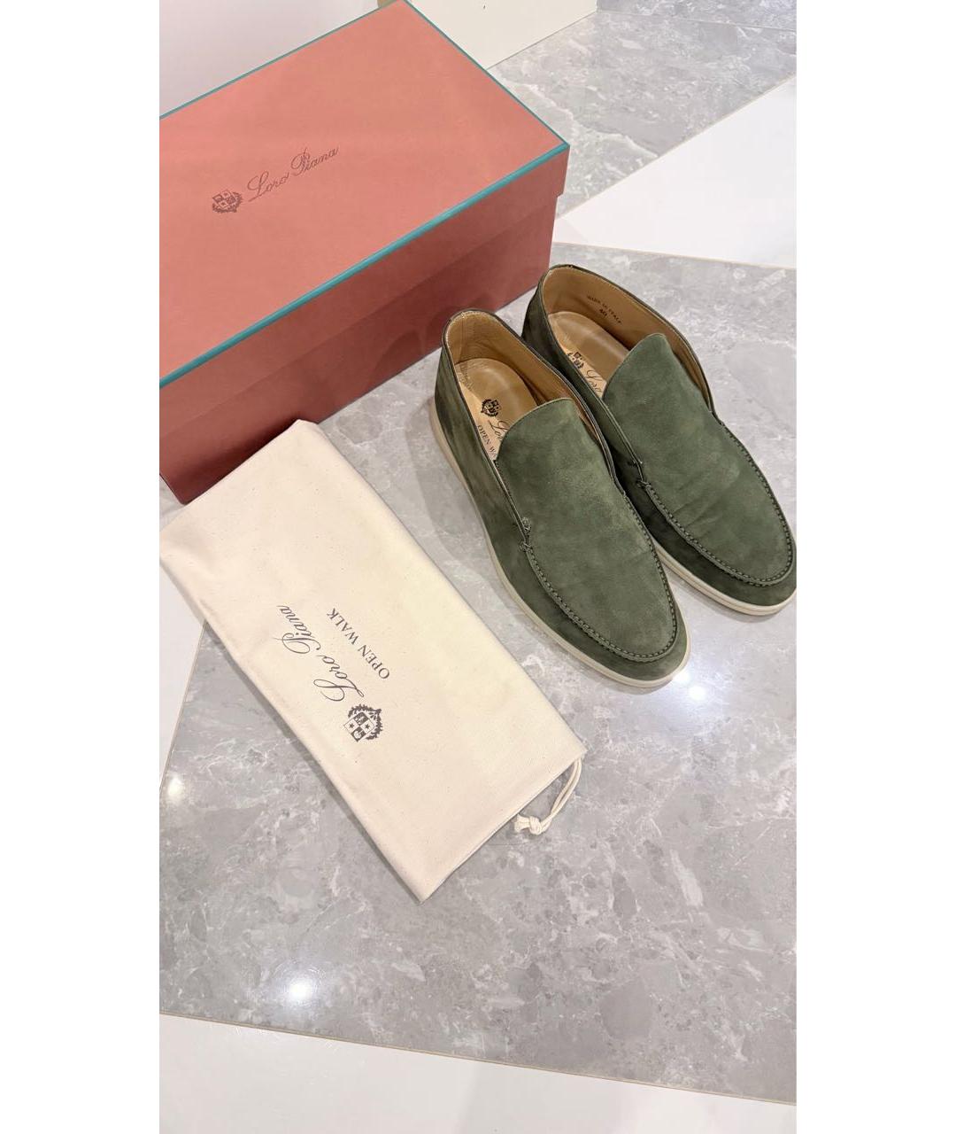 LORO PIANA Хаки замшевые лоферы, фото 4