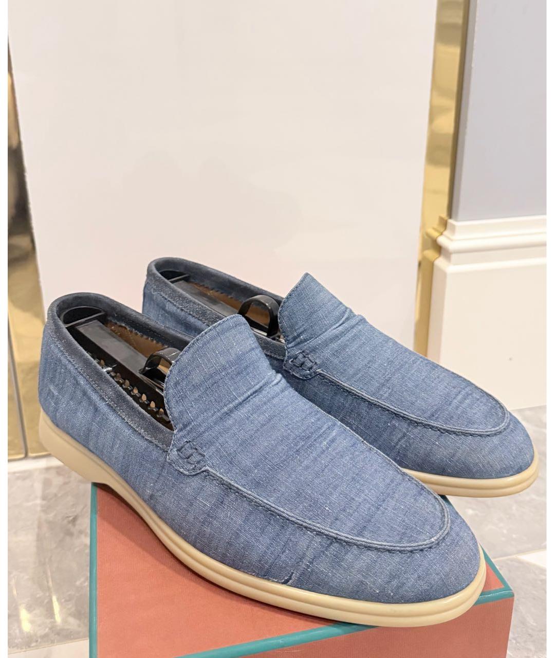 LORO PIANA Голубые текстильные лоферы, фото 3