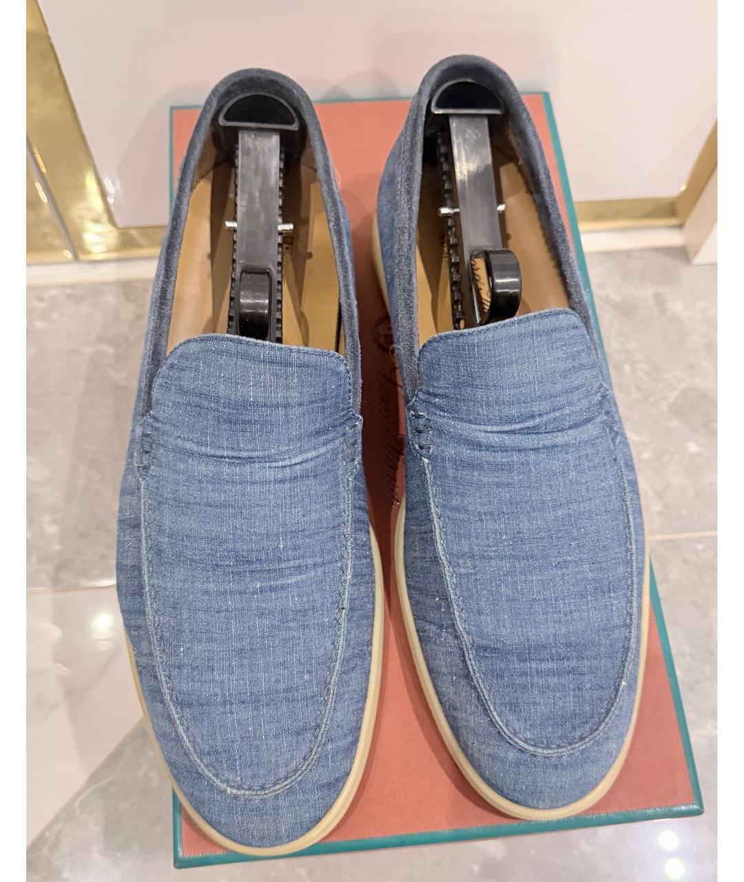 LORO PIANA Голубые текстильные лоферы, фото 2