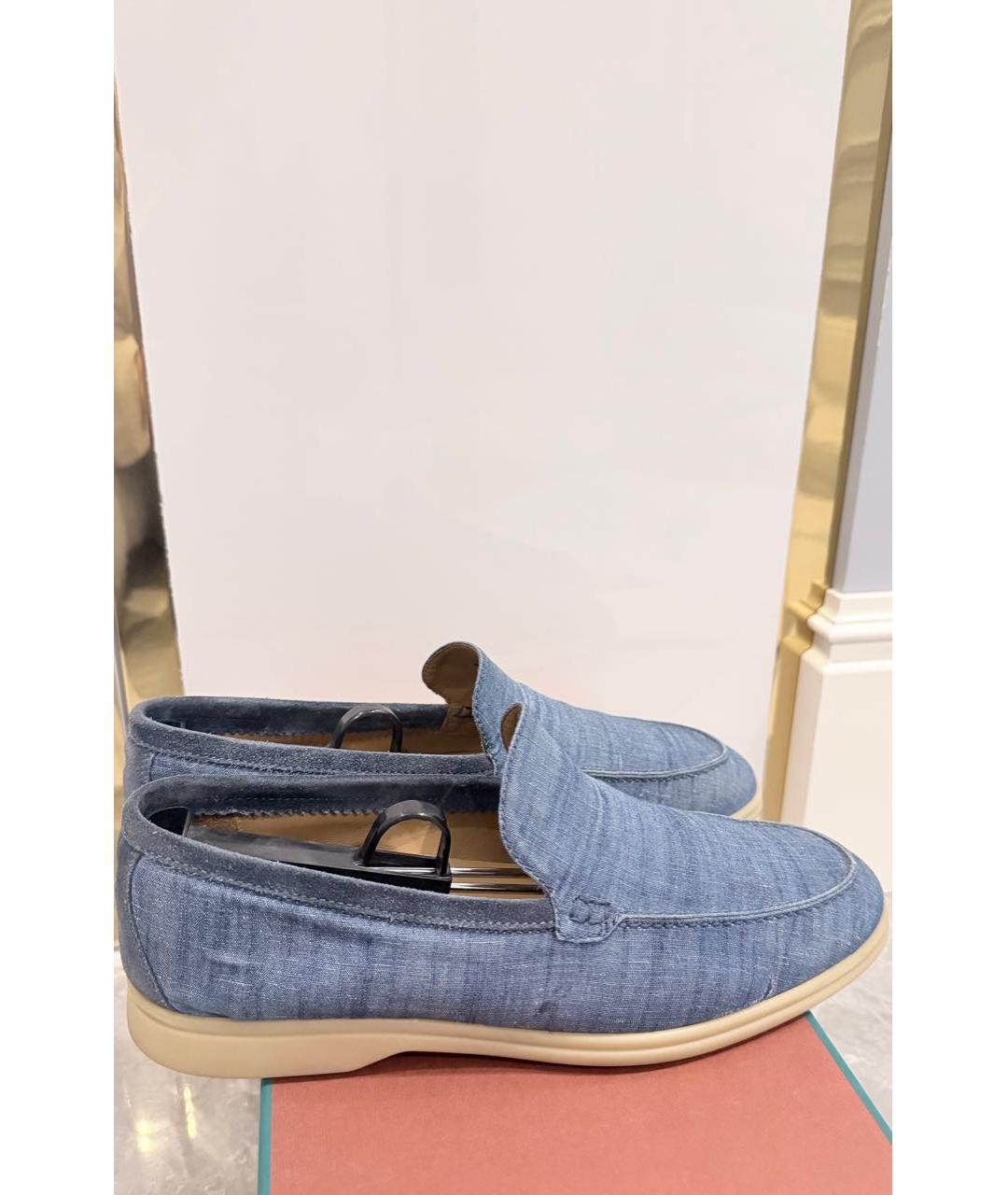 LORO PIANA Голубые текстильные лоферы, фото 4