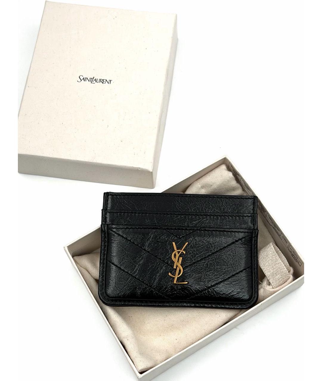 SAINT LAURENT Черный кожаный кардхолдер, фото 4