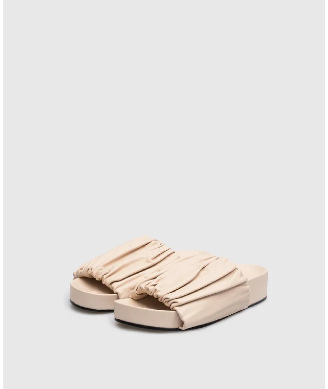 JIL SANDER Бежевые кожаные шлепанцы, фото 6