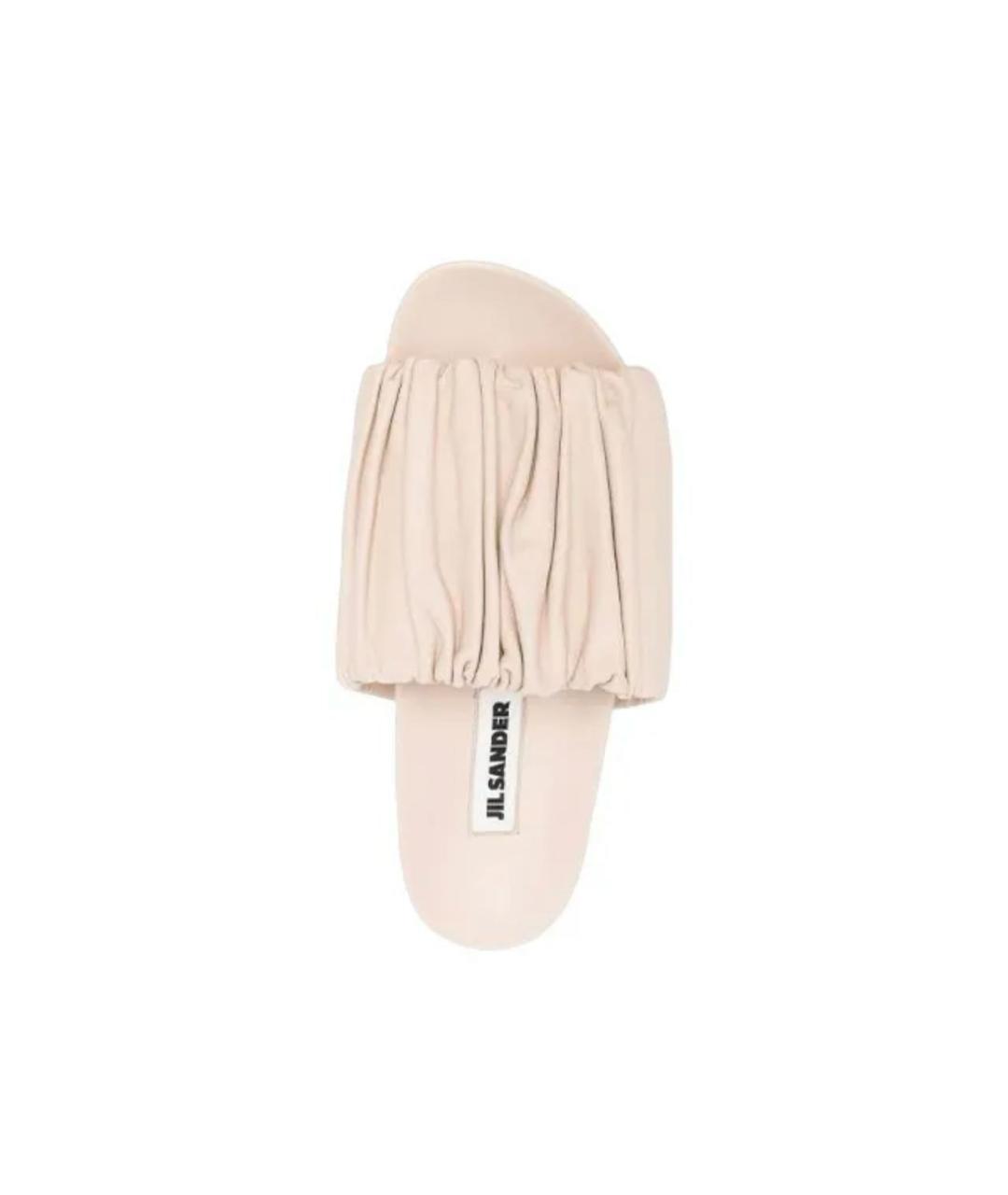 JIL SANDER Бежевые кожаные шлепанцы, фото 3