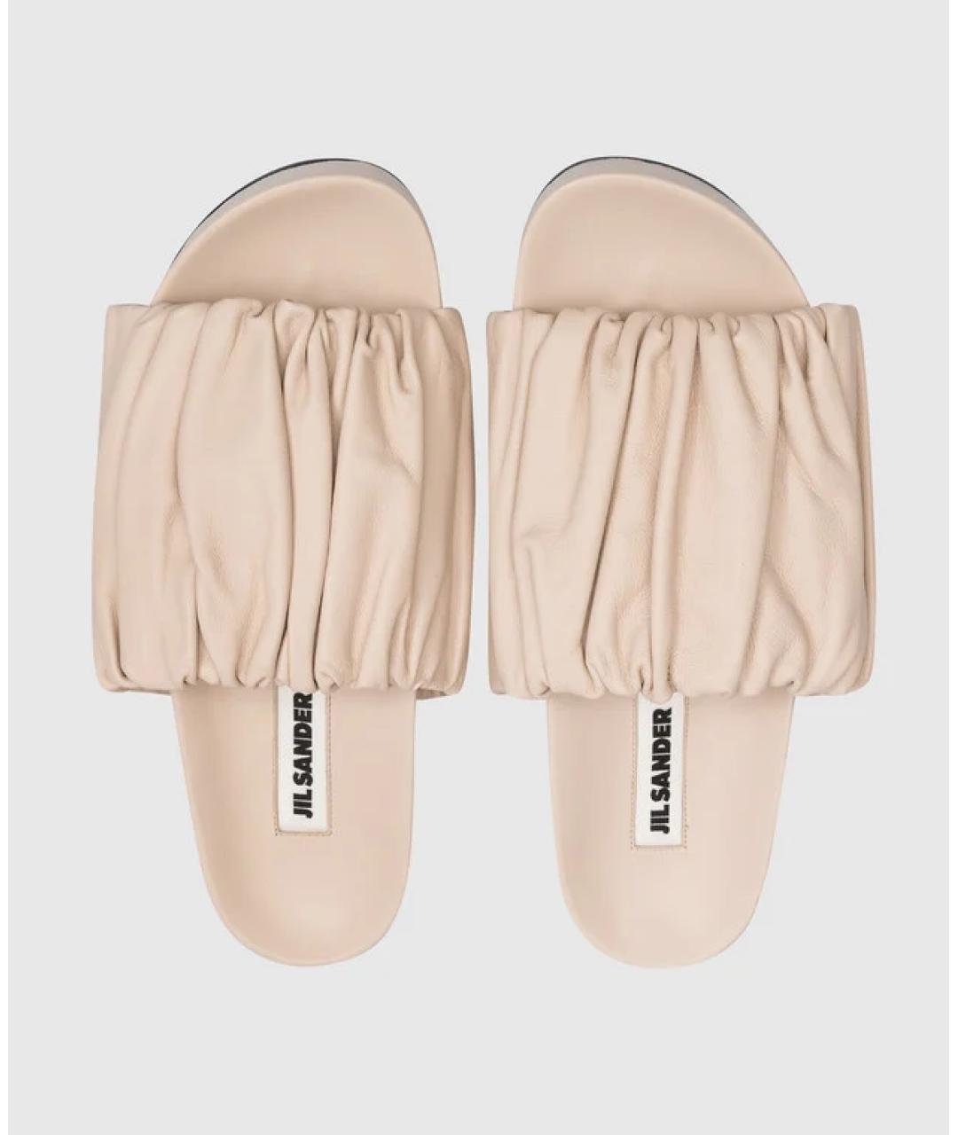 JIL SANDER Бежевые кожаные шлепанцы, фото 7