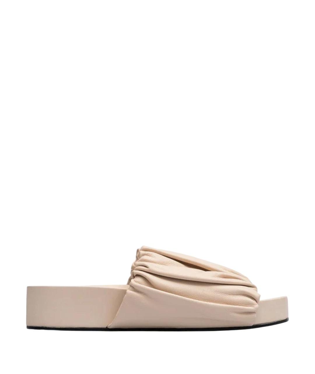 JIL SANDER Бежевые кожаные шлепанцы, фото 1