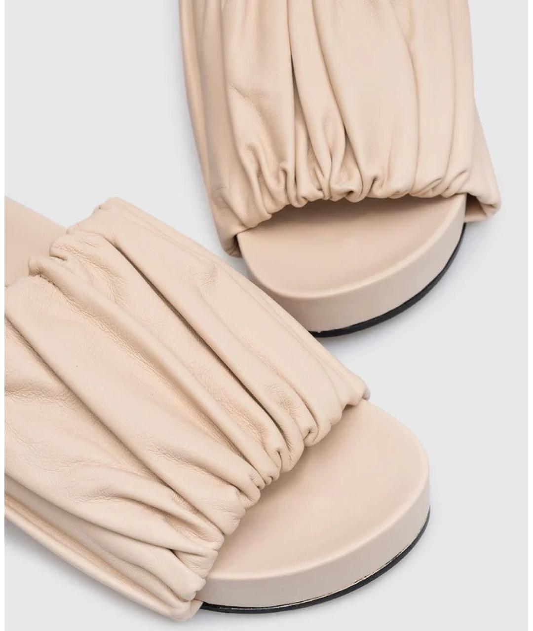 JIL SANDER Бежевые кожаные шлепанцы, фото 8