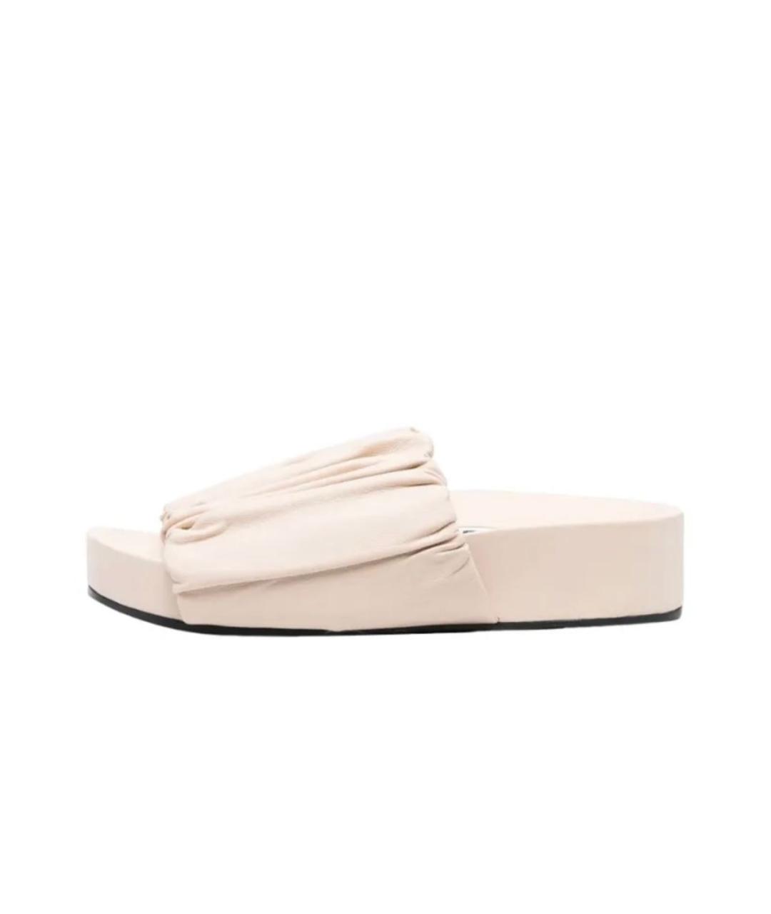 JIL SANDER Бежевые кожаные шлепанцы, фото 4