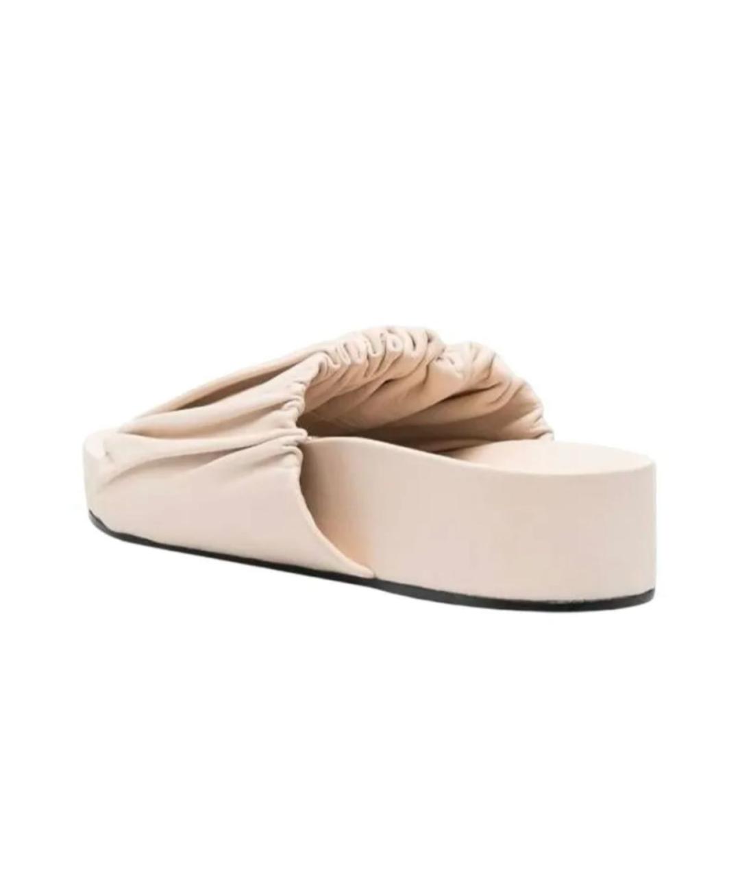 JIL SANDER Бежевые кожаные шлепанцы, фото 5