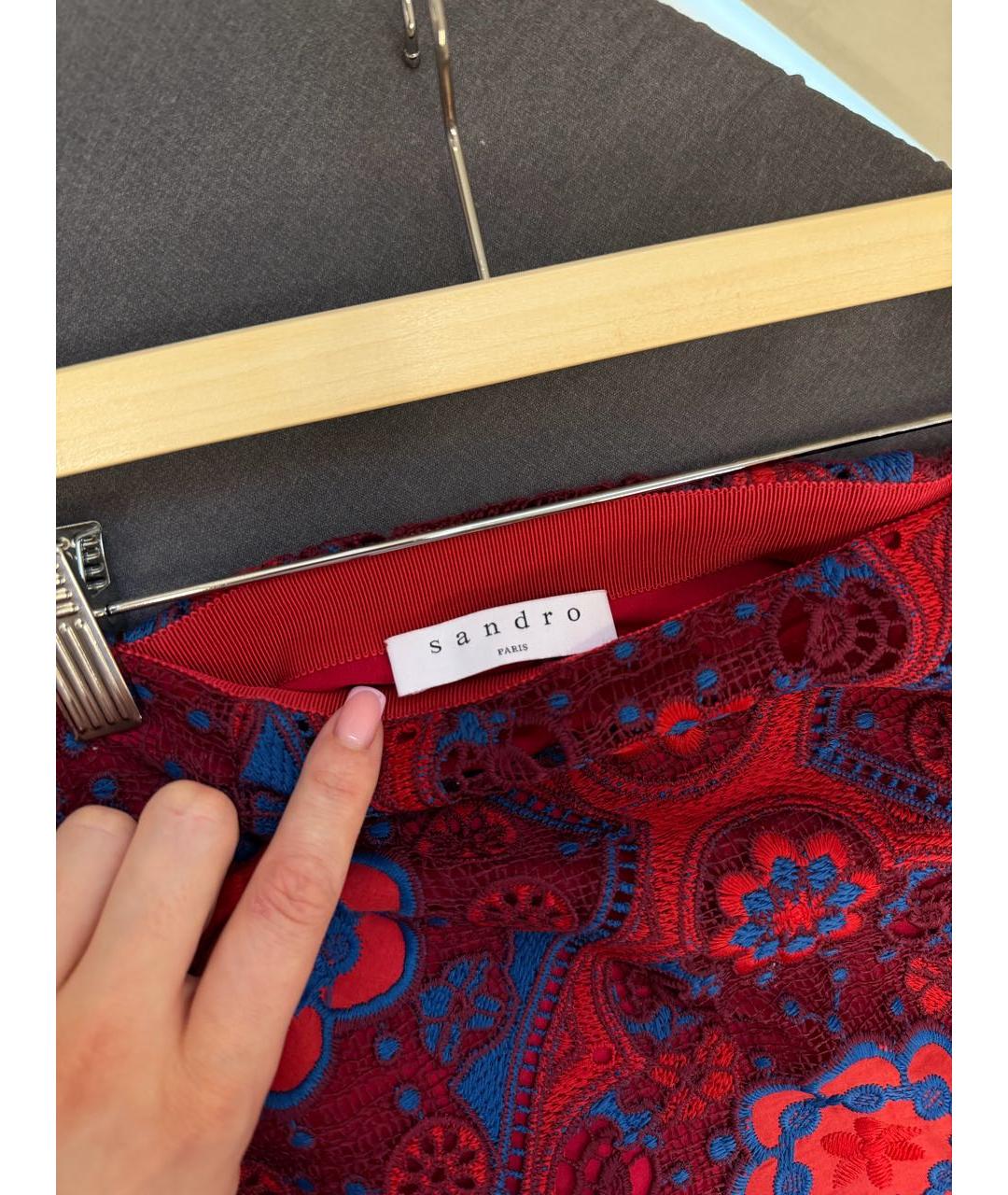 SANDRO Бордовая кружевная юбка мини, фото 3