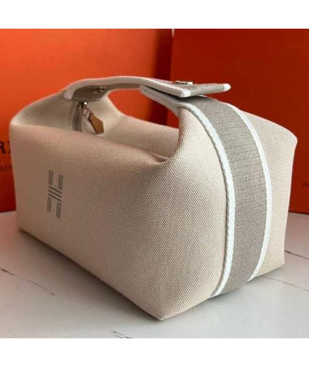 HERMES Бежевая тканевая сумка с короткими ручками, фото 2