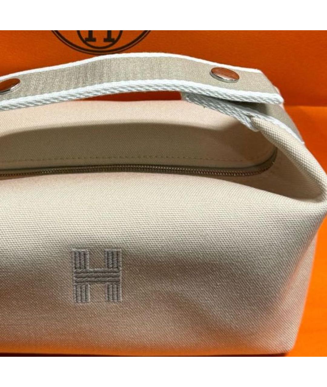 HERMES Бежевая тканевая сумка с короткими ручками, фото 3