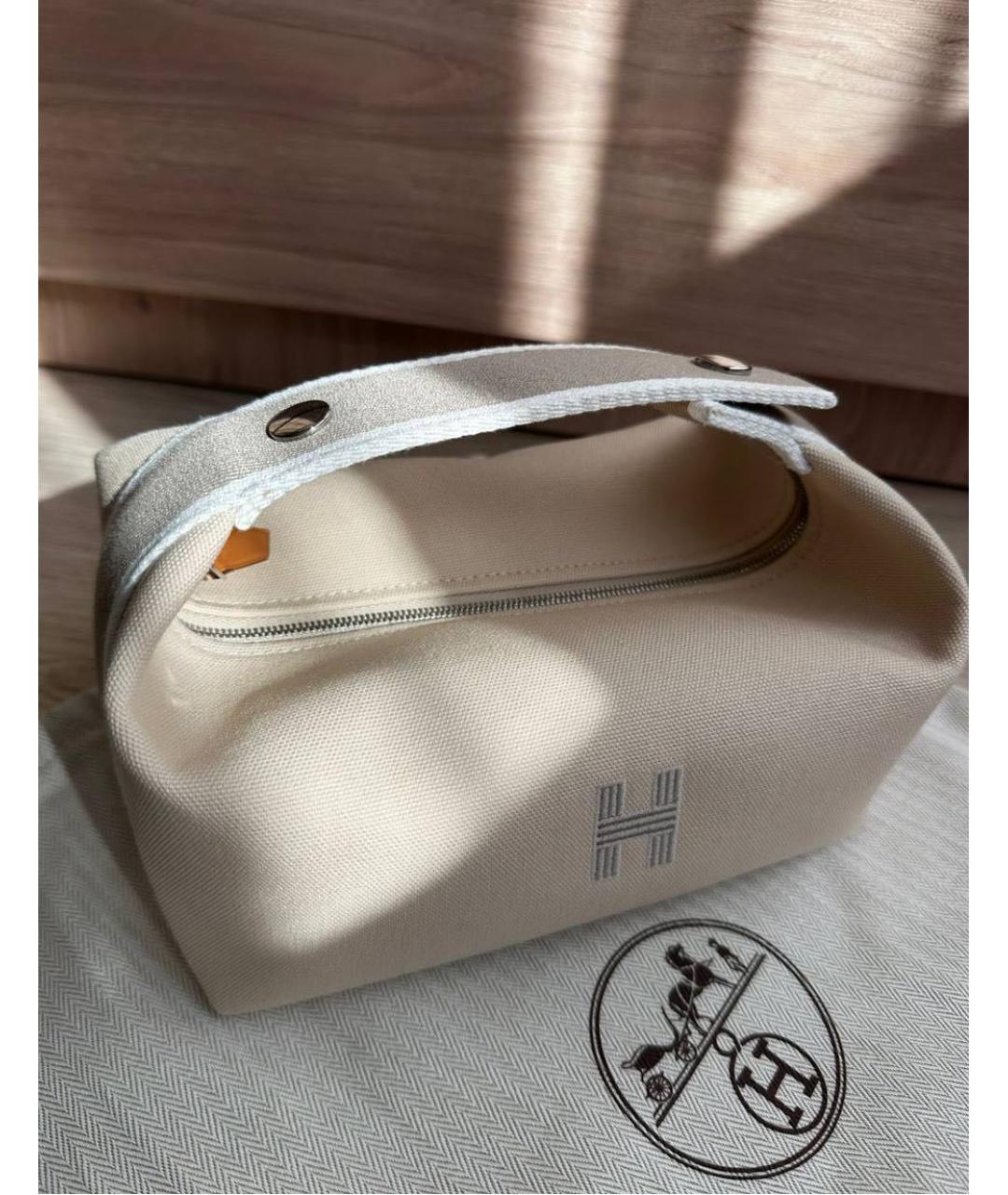 HERMES Бежевая тканевая сумка с короткими ручками, фото 5
