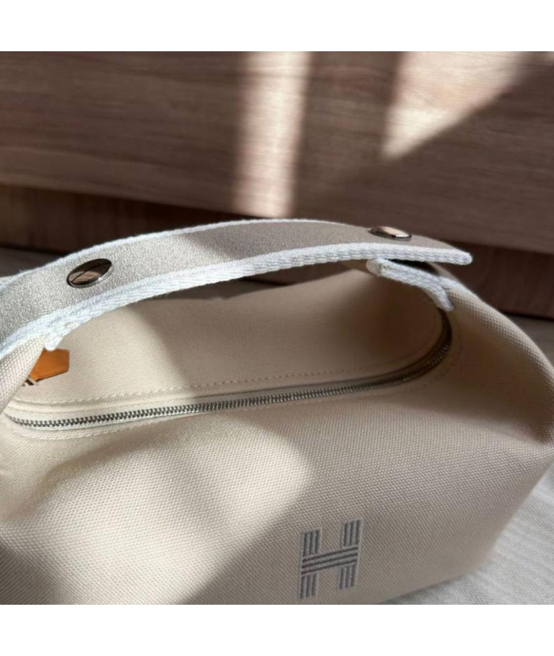 HERMES Бежевая тканевая сумка с короткими ручками, фото 4