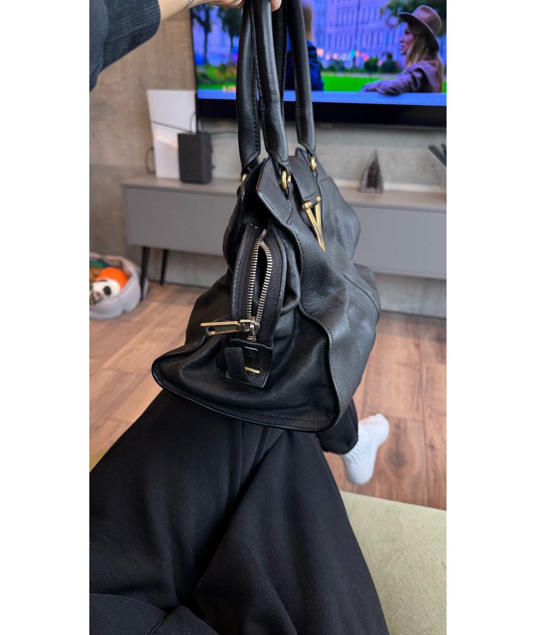 SAINT LAURENT Черная кожаная сумка тоут, фото 2