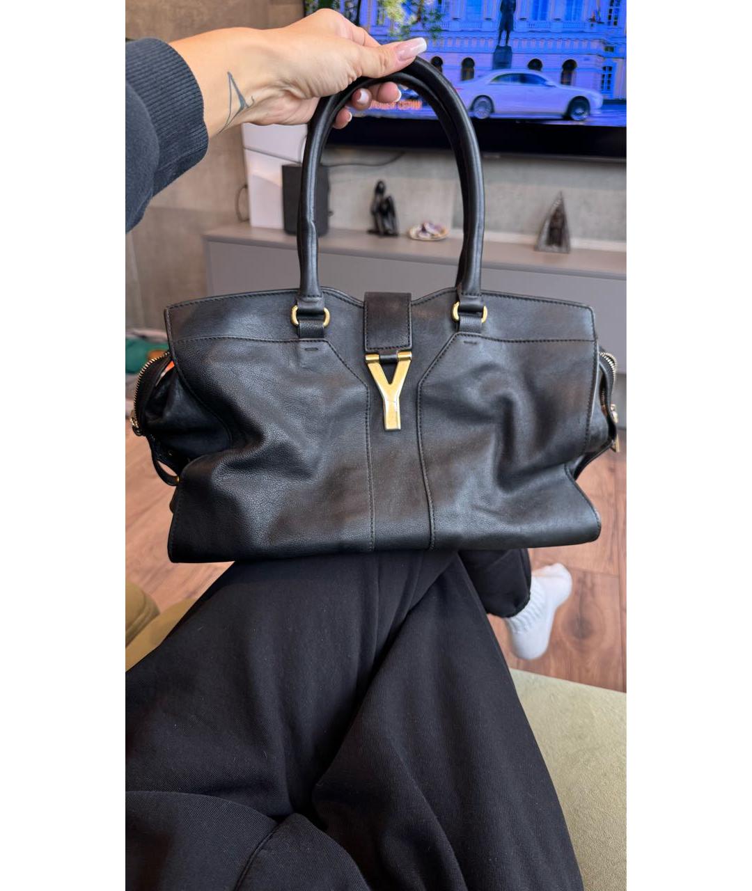 SAINT LAURENT Черная кожаная сумка тоут, фото 9