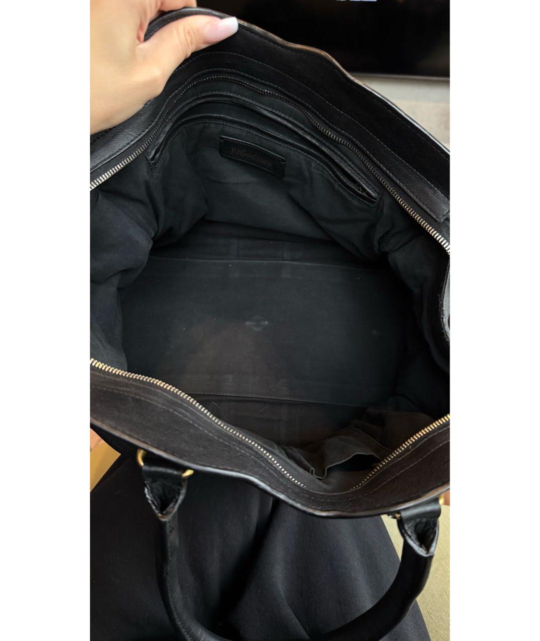 SAINT LAURENT Черная кожаная сумка тоут, фото 6