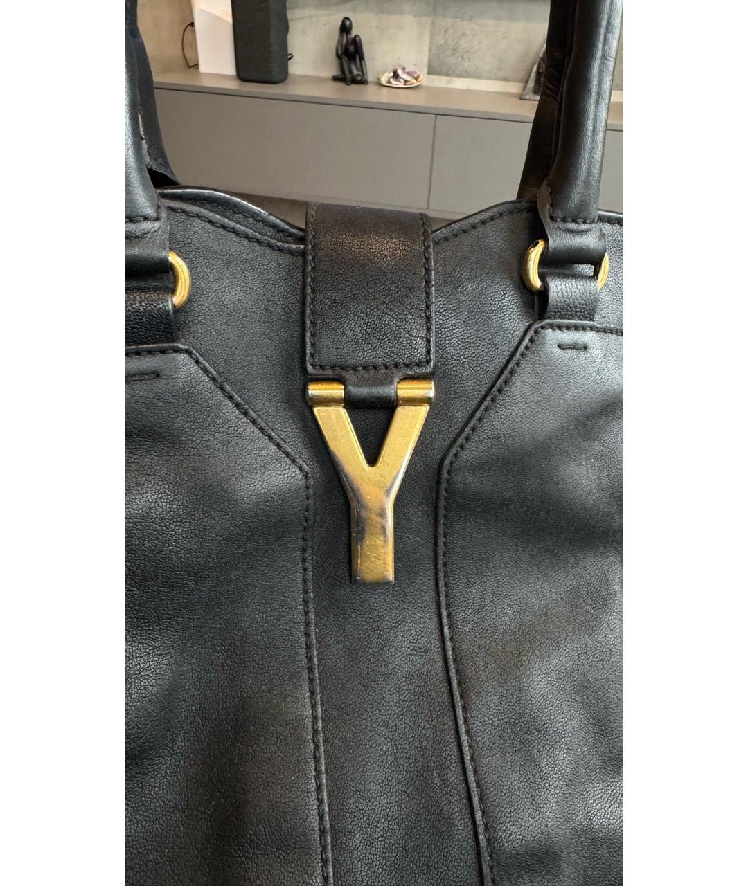 SAINT LAURENT Черная кожаная сумка тоут, фото 4