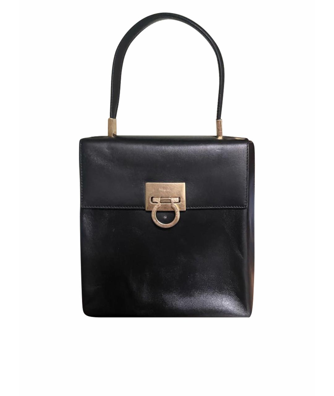 FERRAGAMO Черная кожаная сумка с короткими ручками, фото 1
