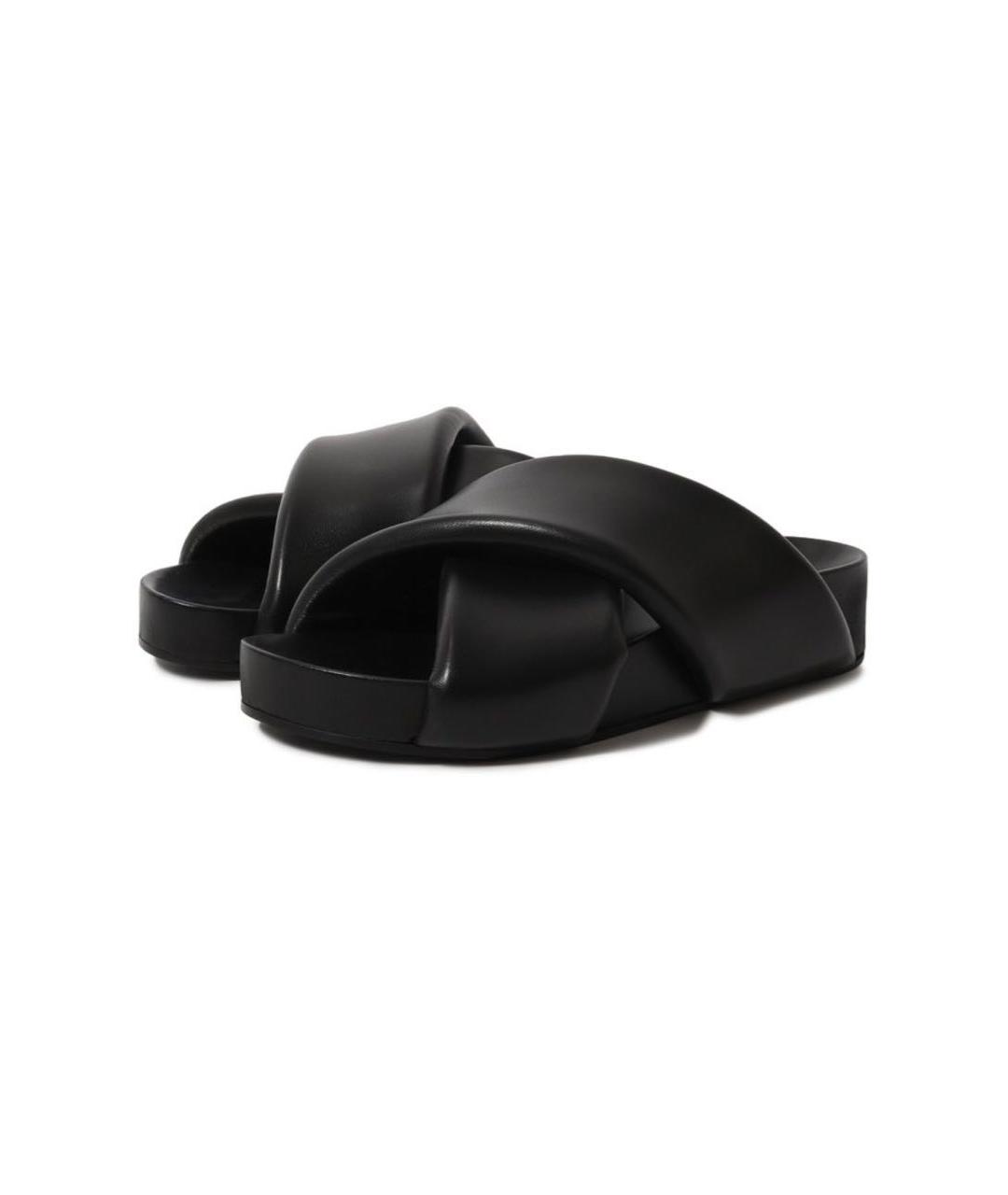 JIL SANDER Черные кожаные шлепанцы, фото 2