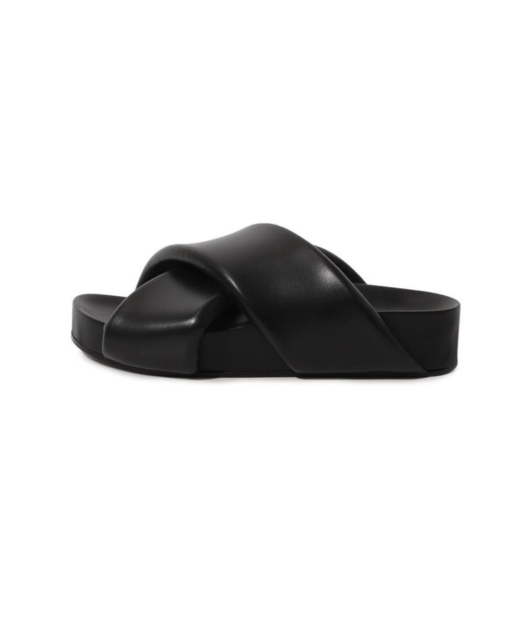 JIL SANDER Черные кожаные шлепанцы, фото 4
