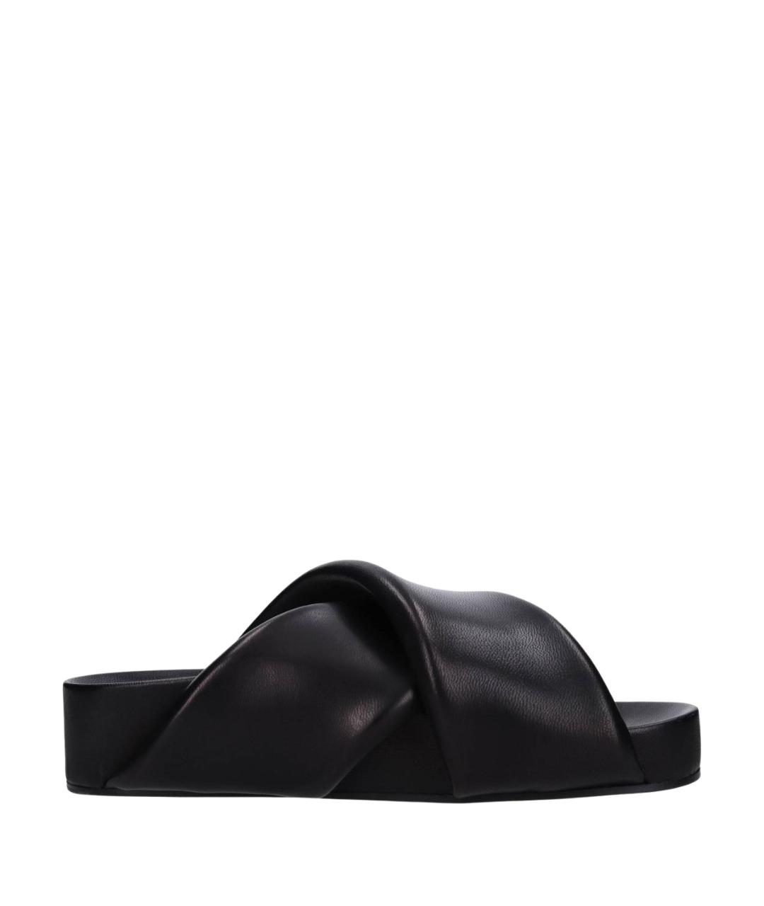 JIL SANDER Черные кожаные шлепанцы, фото 1