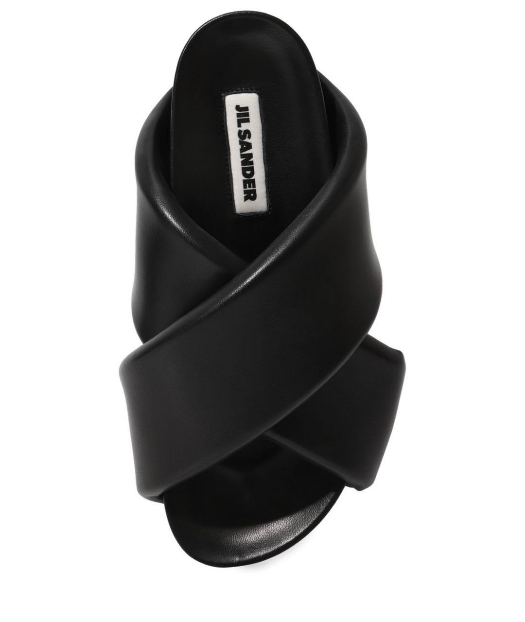 JIL SANDER Черные кожаные шлепанцы, фото 3